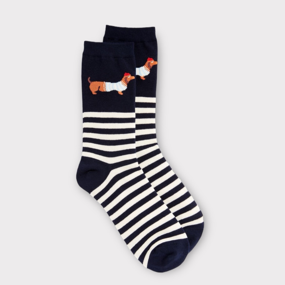 Talbots Trouser Socks Navy Dog in Stripes Nwt